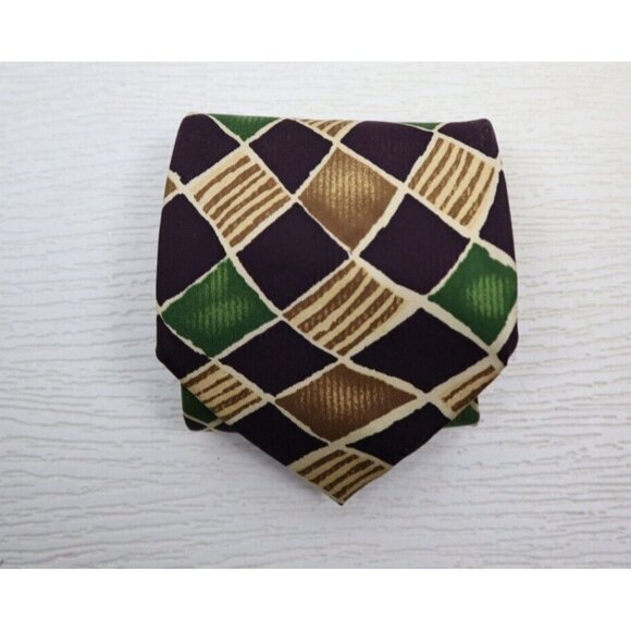 BOSS HUGO BOSS- MEN'S 100% SILK PURPLE GREEN BEIGE  PRINT TIE - Picture 1 of 6